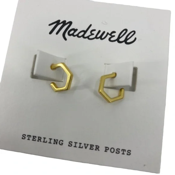Madewell | Hexagon Mini Hoop Earrings In Vintage Gold New - Picture 7 of 9